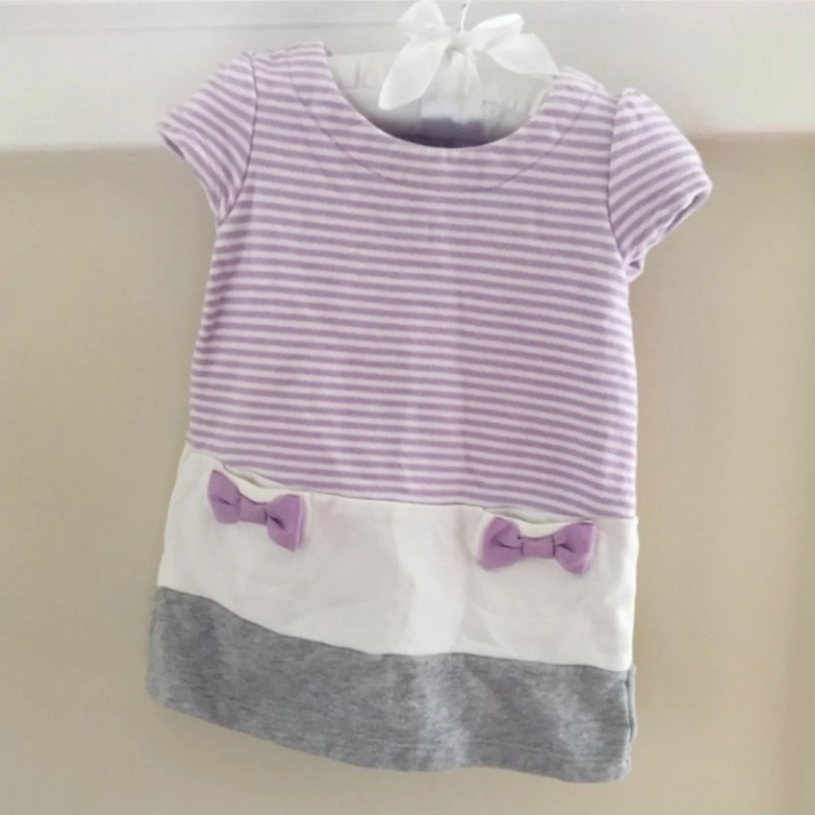 Gymboree Purple Striped Bow Pocket Dress 6-12 Months