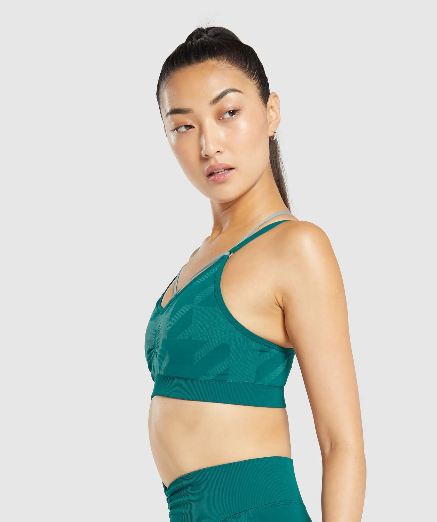 Gymshark Apex Limit Seamless Ruched Sports Bra - Deep Teal/Duck Egg Blue