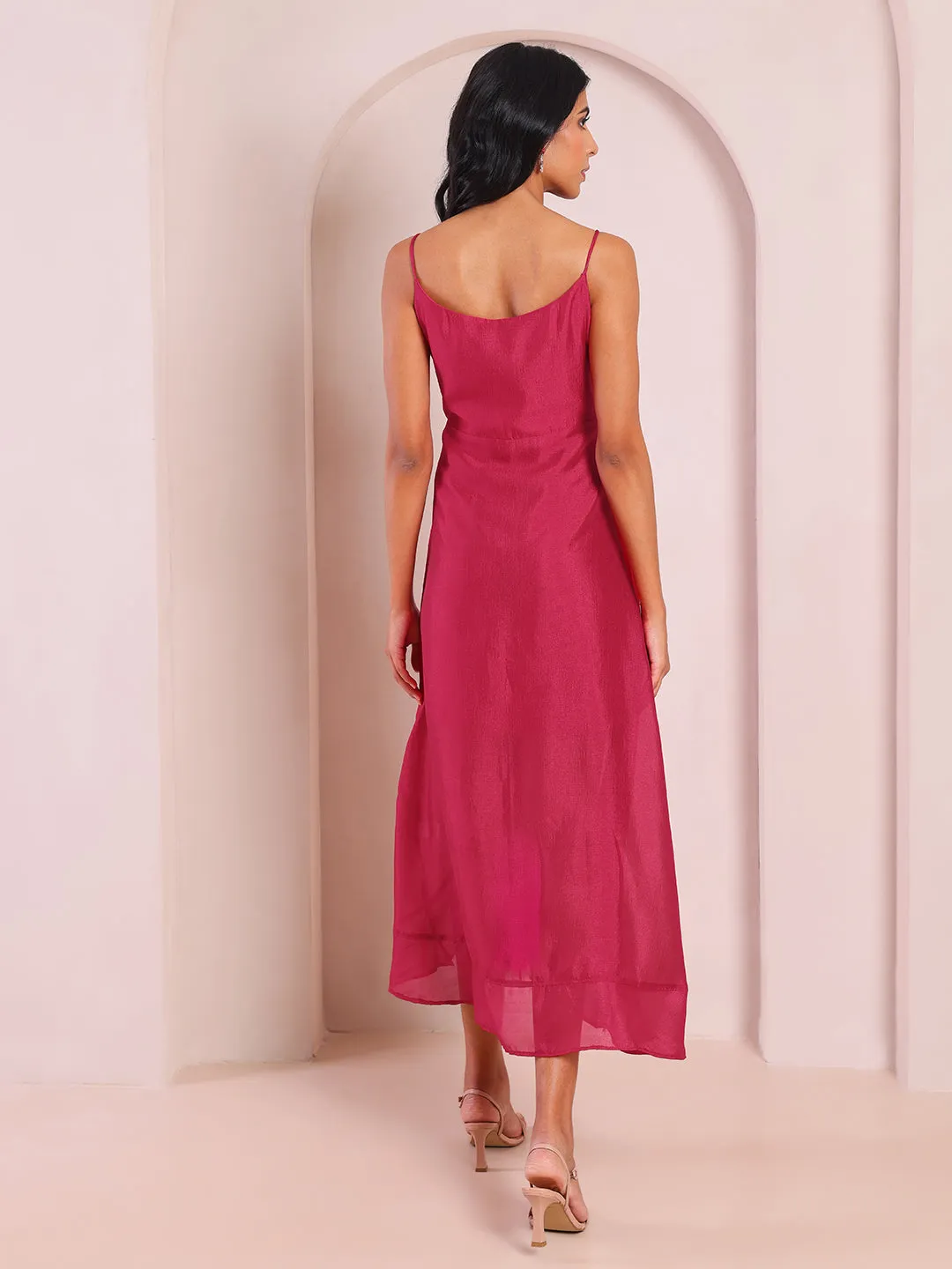 Inara Embroidered Magenta Asymmetric Strappy Dress