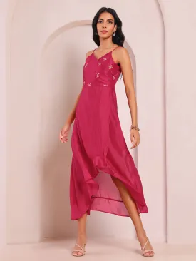 Inara Embroidered Magenta Asymmetric Strappy Dress