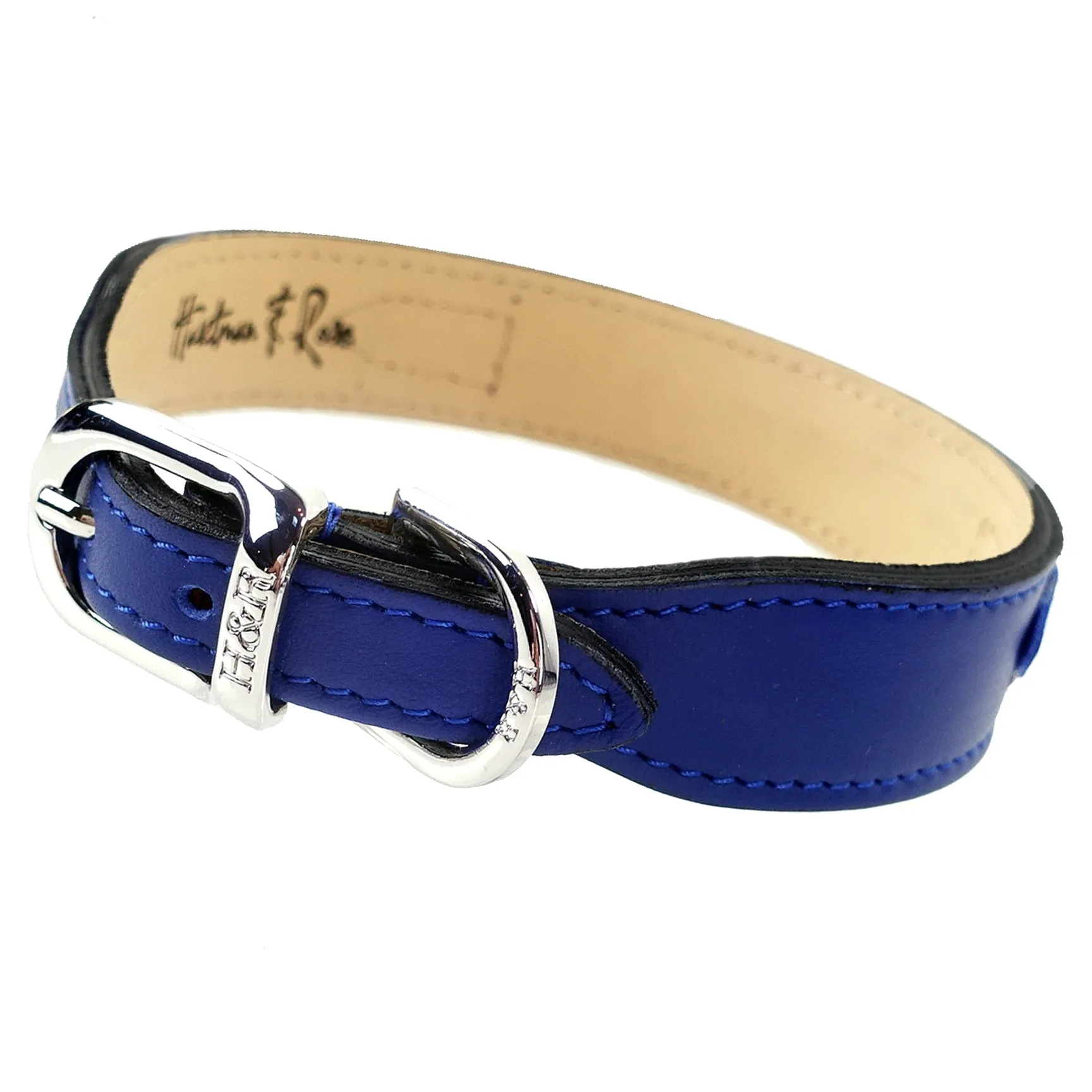 Italian Cobalt Blue Leather Dog Collar in Nickel