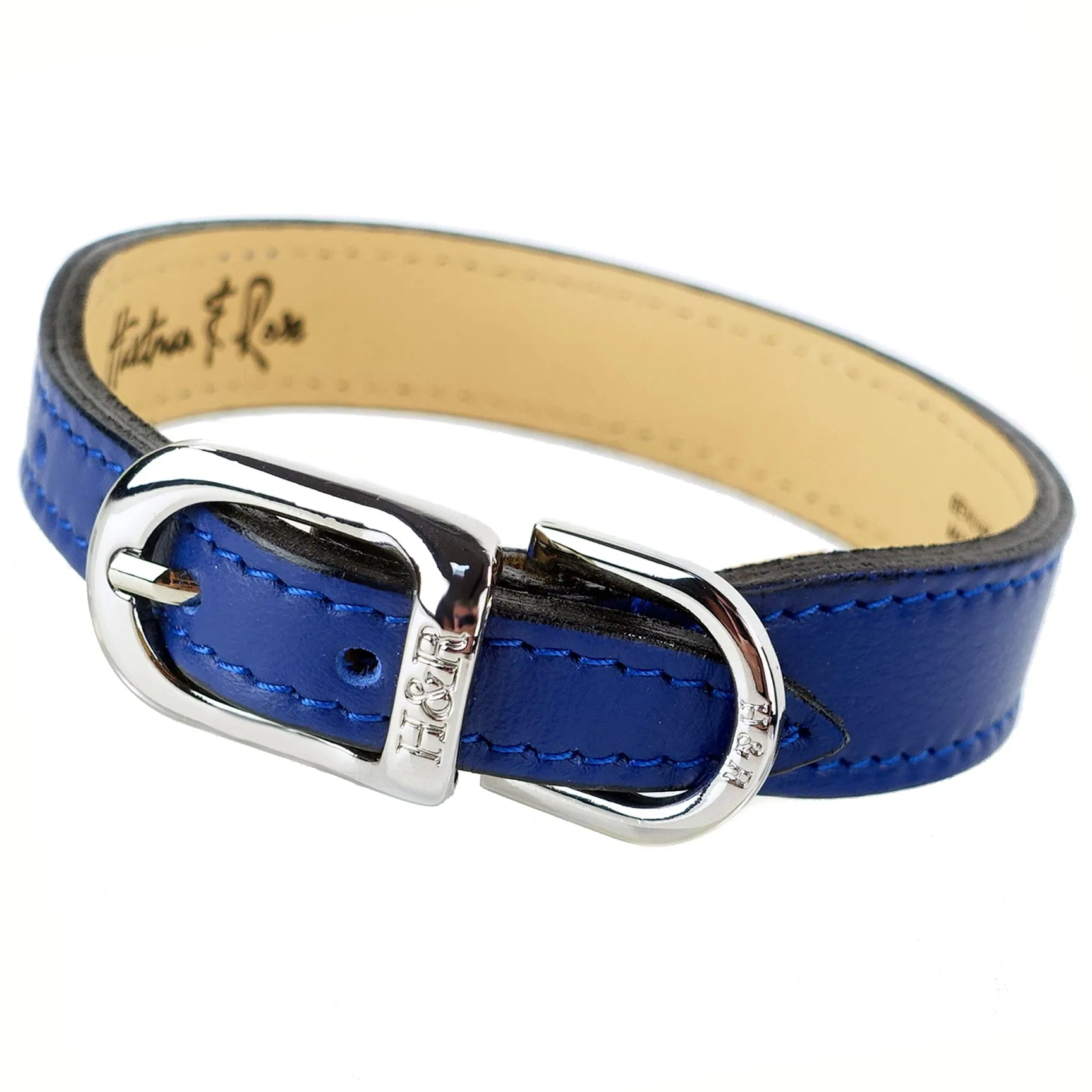 Italian Cobalt Blue Leather Dog Collar in Nickel