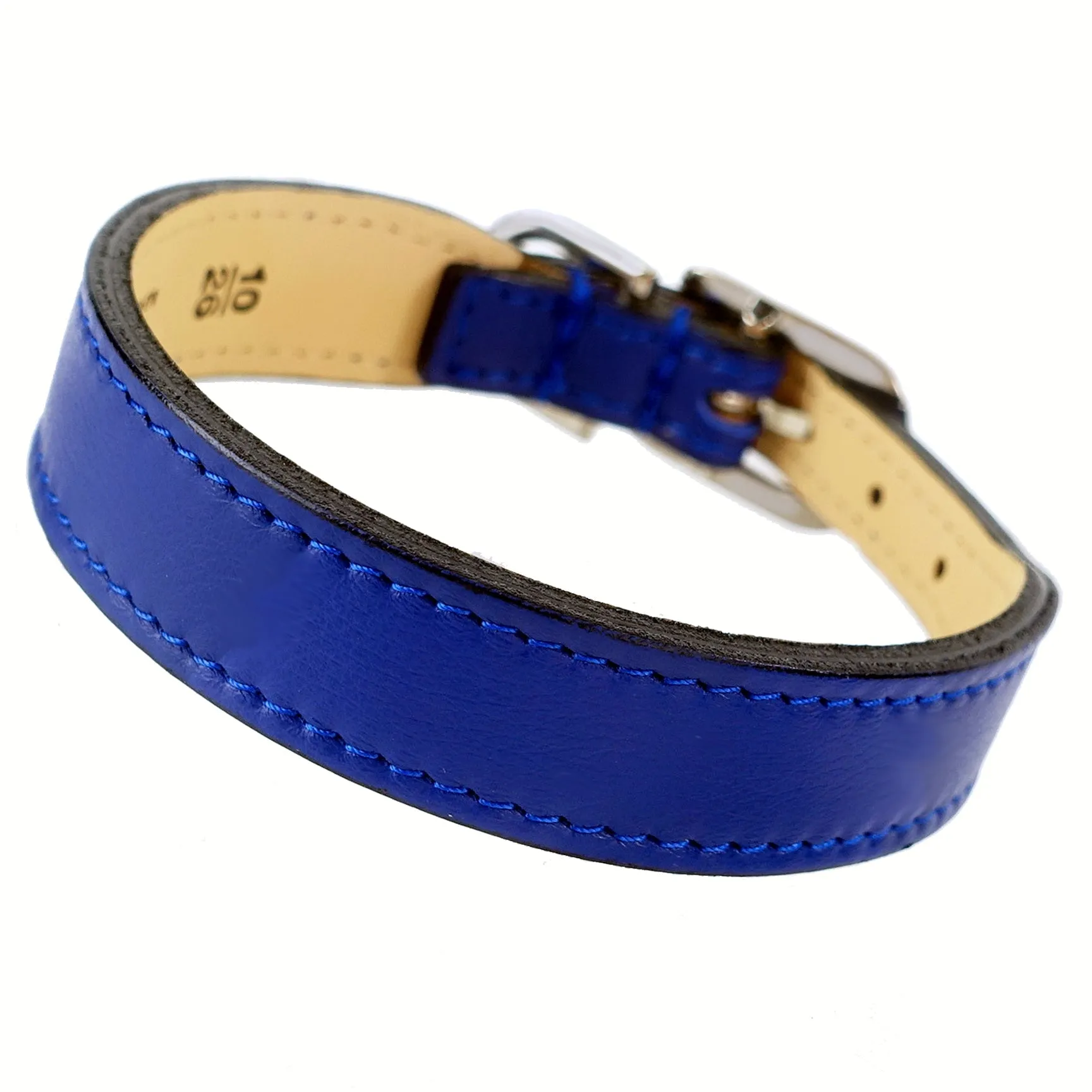 Italian Cobalt Blue Leather Dog Collar in Nickel