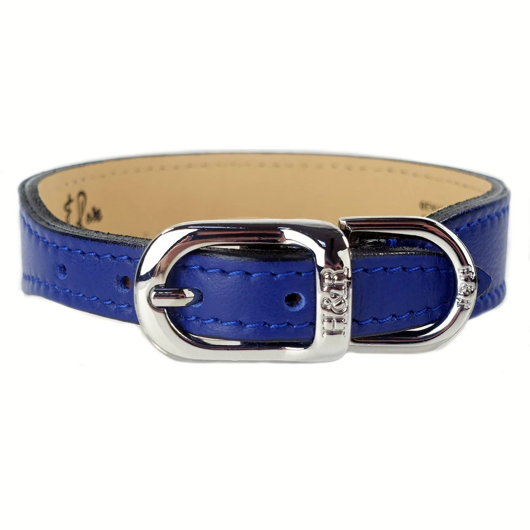 Italian Cobalt Blue Leather Dog Collar in Nickel