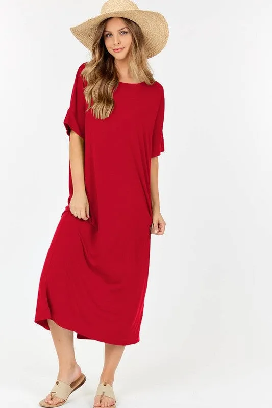 Jaci T-Shirt Dress-Red