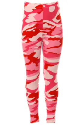 Kid's Pink Camouflage Army Pattern Printed Leggings