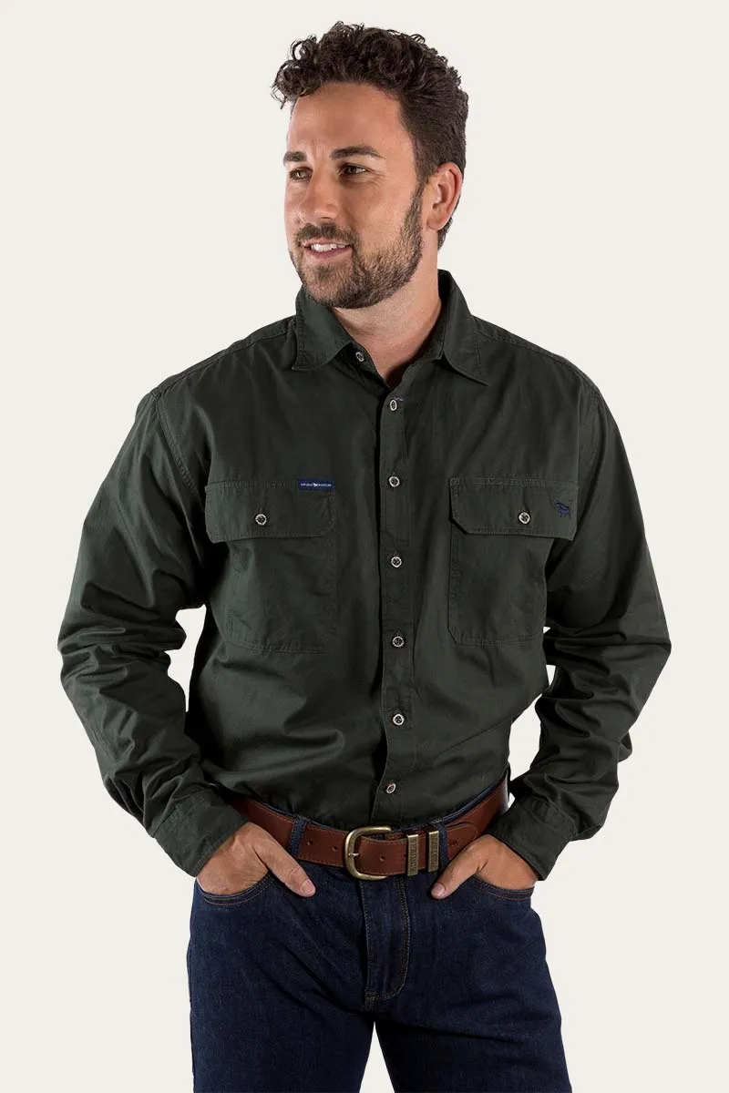 King River Mens Full Button Work Shirt - Cargo Khaki