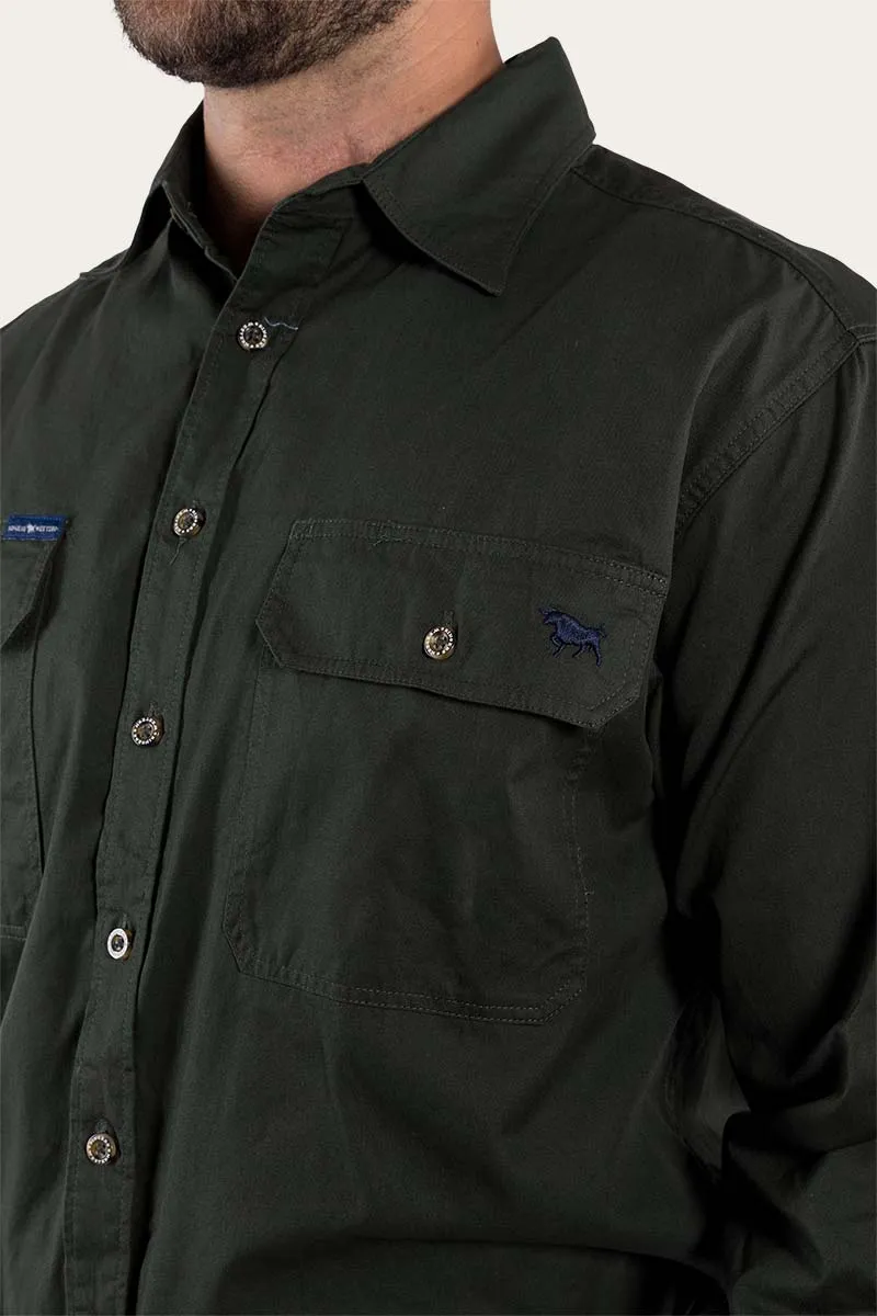 King River Mens Full Button Work Shirt - Cargo Khaki