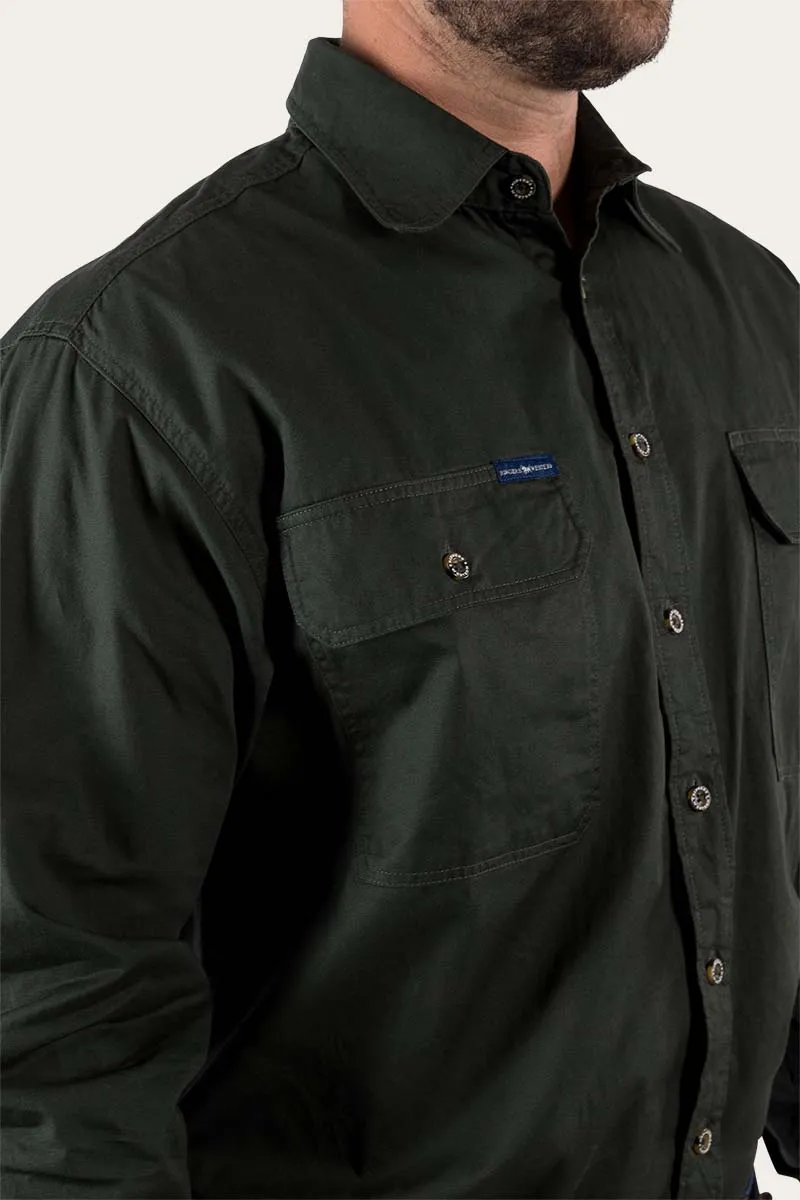 King River Mens Full Button Work Shirt - Cargo Khaki