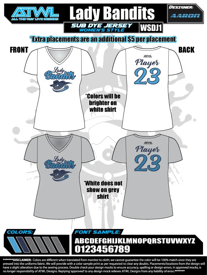 Lady Bandits Women's Alternate Sub Dye Jerseys