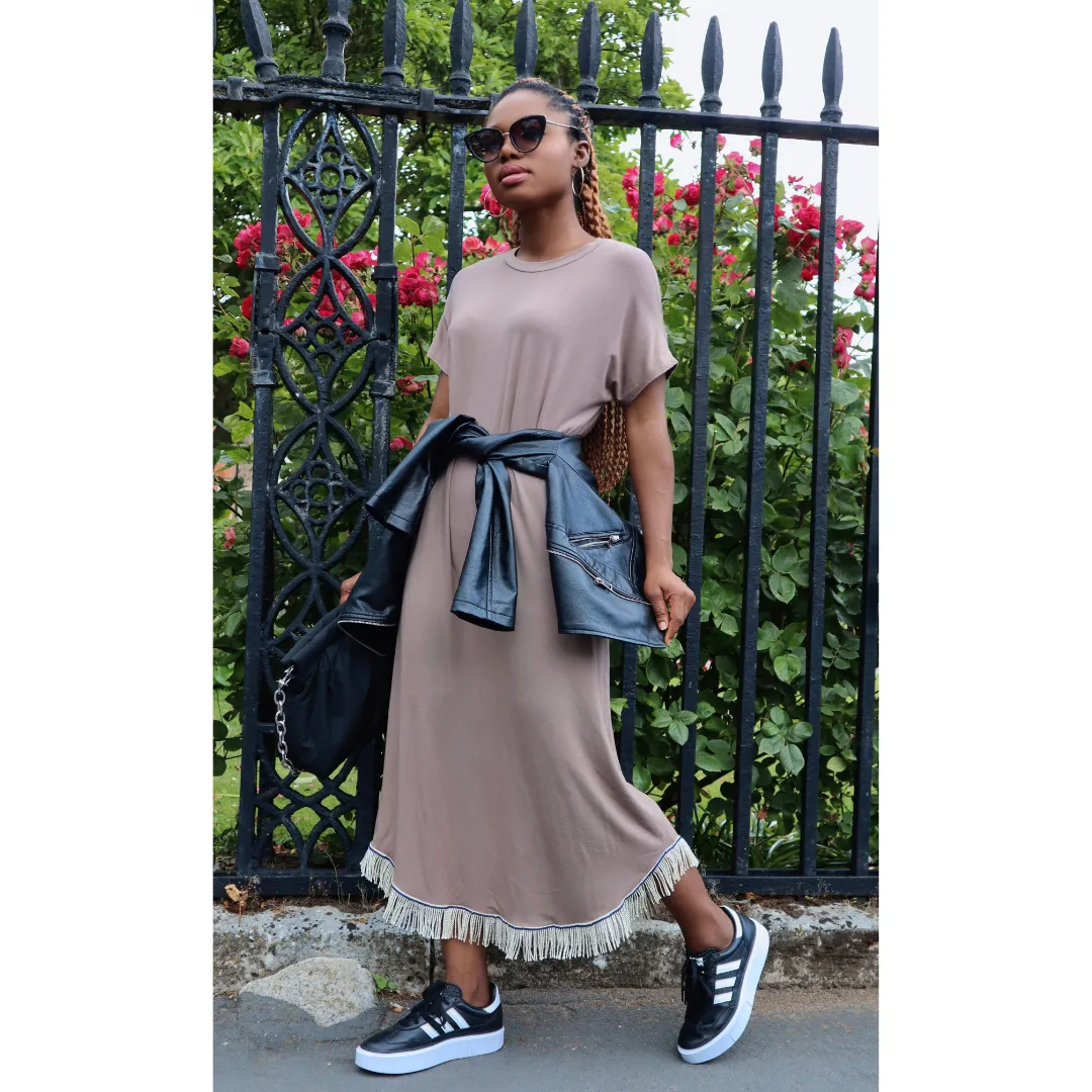 Loose Fit Crew Neck Midi Dress