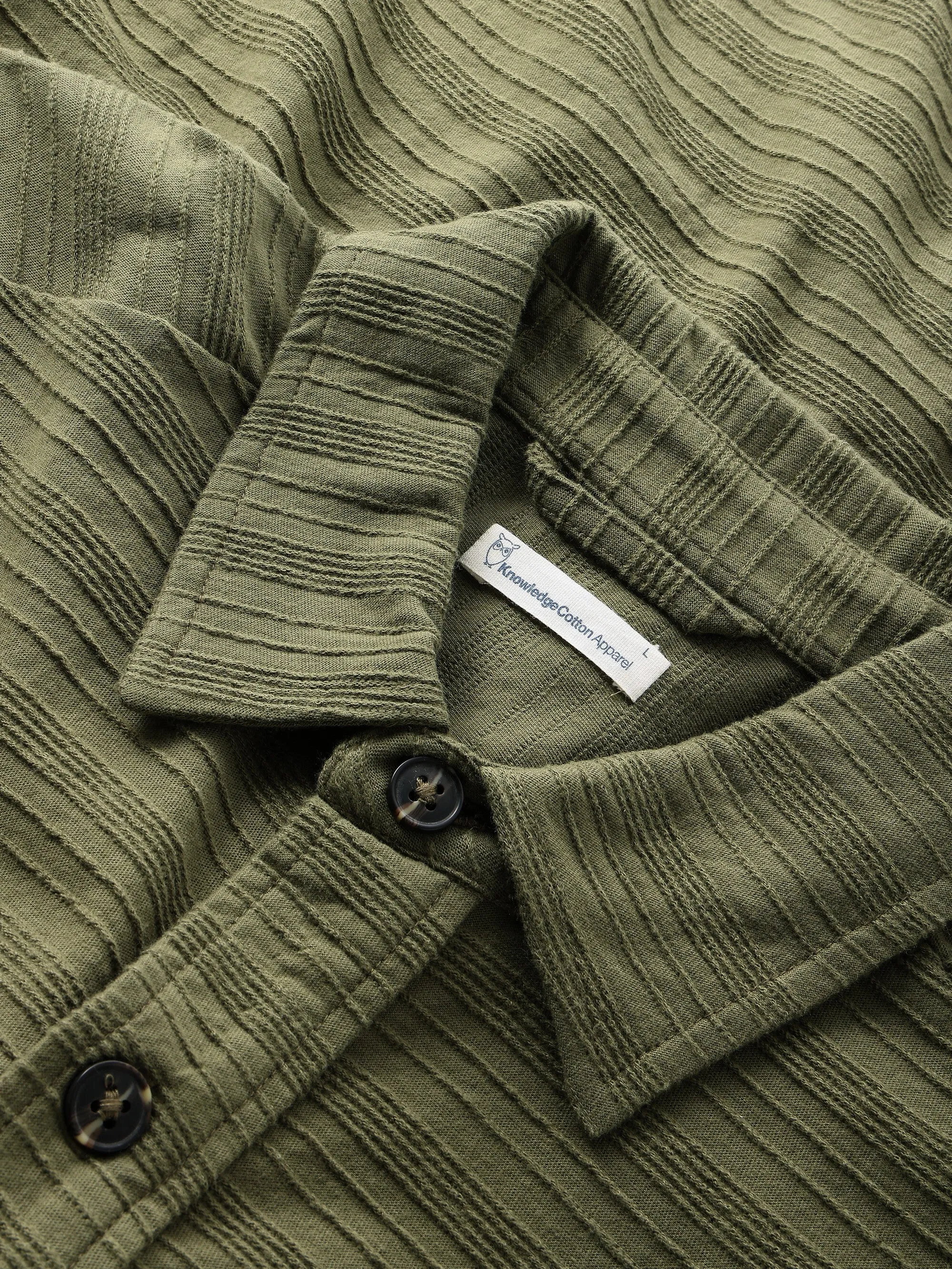 Loose short sleeve cotton solid striped jersey shirt GOTS/Vegan - Burned Olive