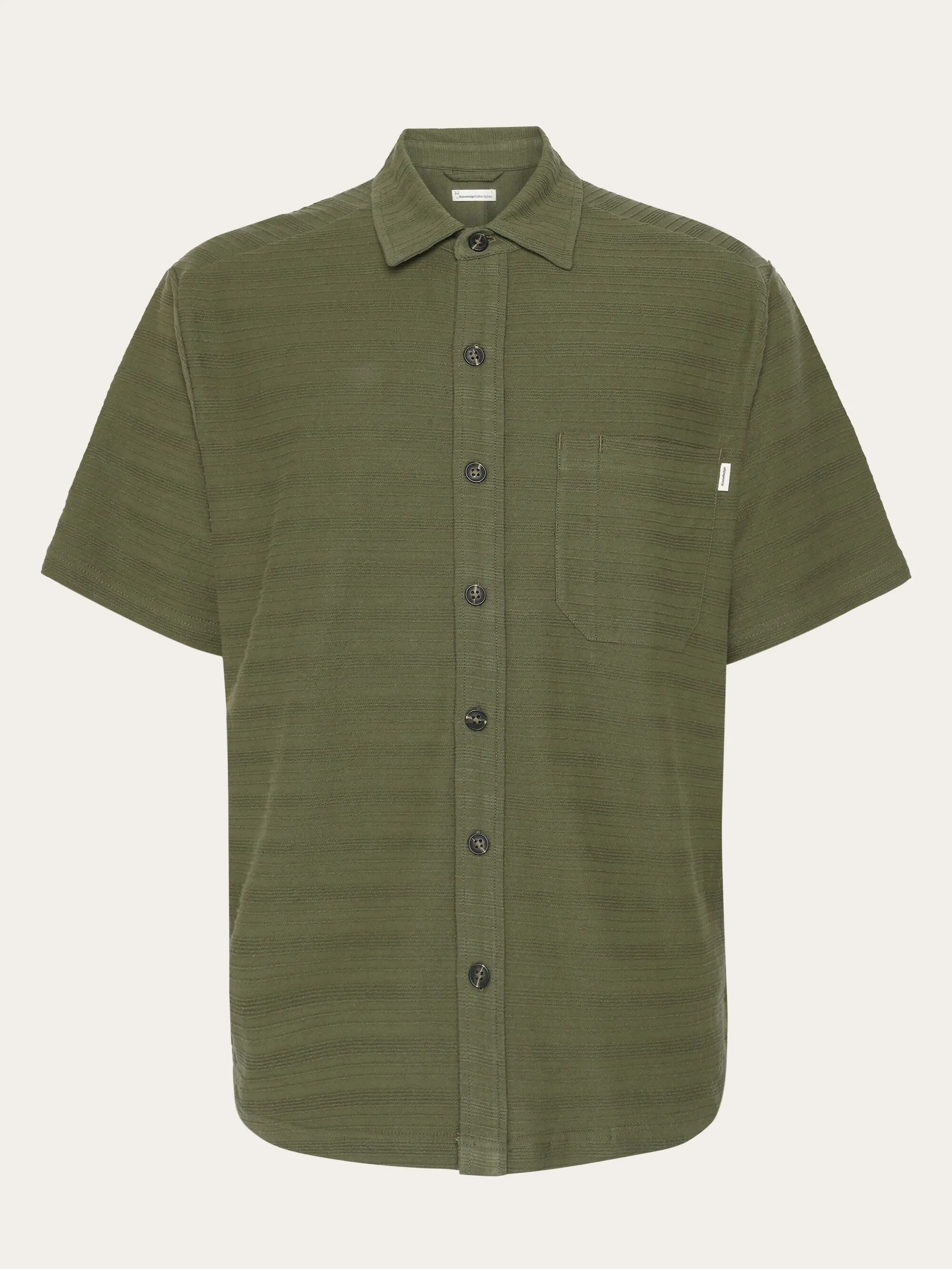 Loose short sleeve cotton solid striped jersey shirt GOTS/Vegan - Burned Olive