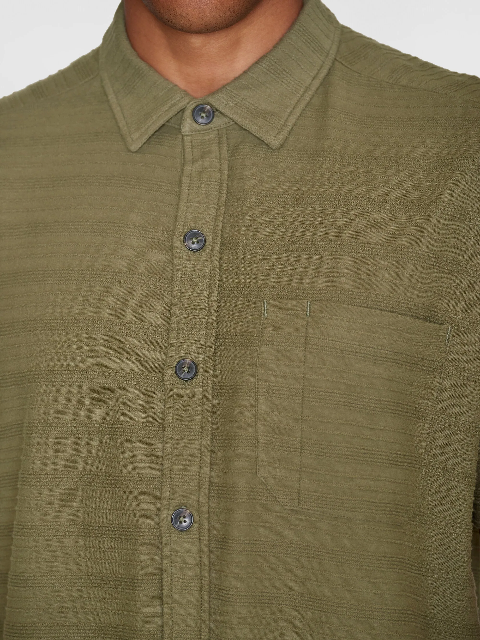 Loose short sleeve cotton solid striped jersey shirt GOTS/Vegan - Burned Olive