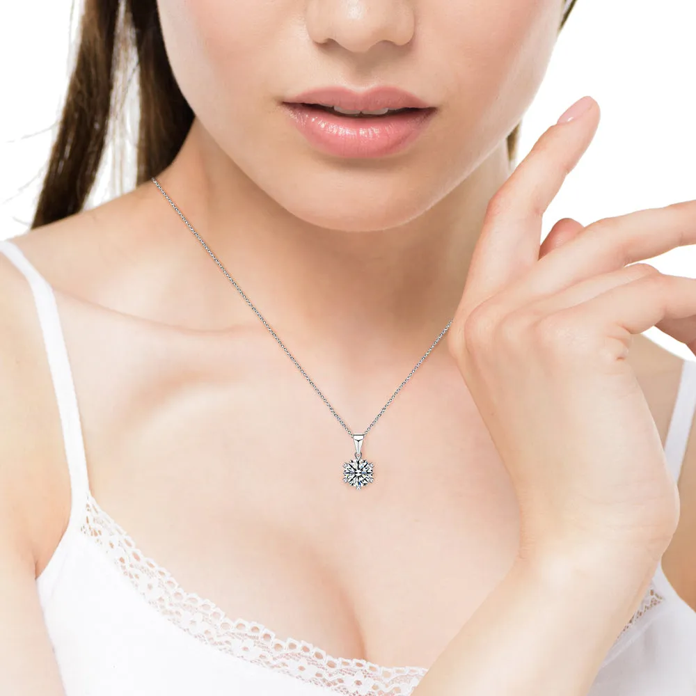 Maggie "Pure" 18k White Gold Flower Pendant Necklace with Solitaire Round Cut Swarovski Crystal