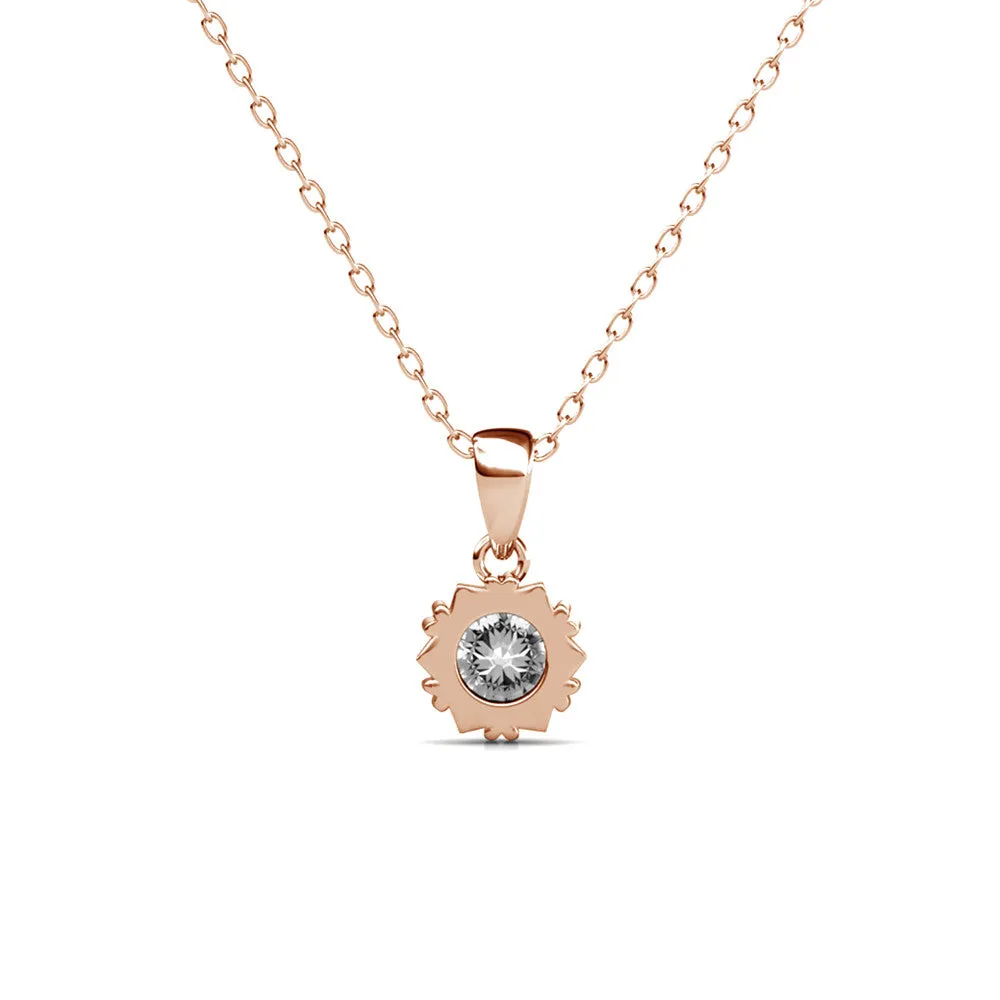 Maggie "Pure" 18k White Gold Flower Pendant Necklace with Solitaire Round Cut Swarovski Crystal