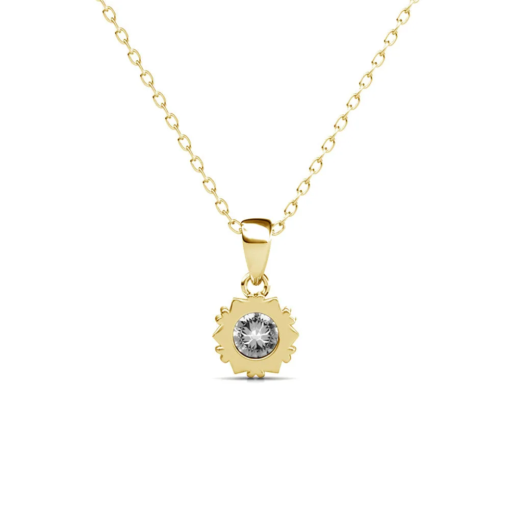 Maggie "Pure" 18k White Gold Flower Pendant Necklace with Solitaire Round Cut Swarovski Crystal