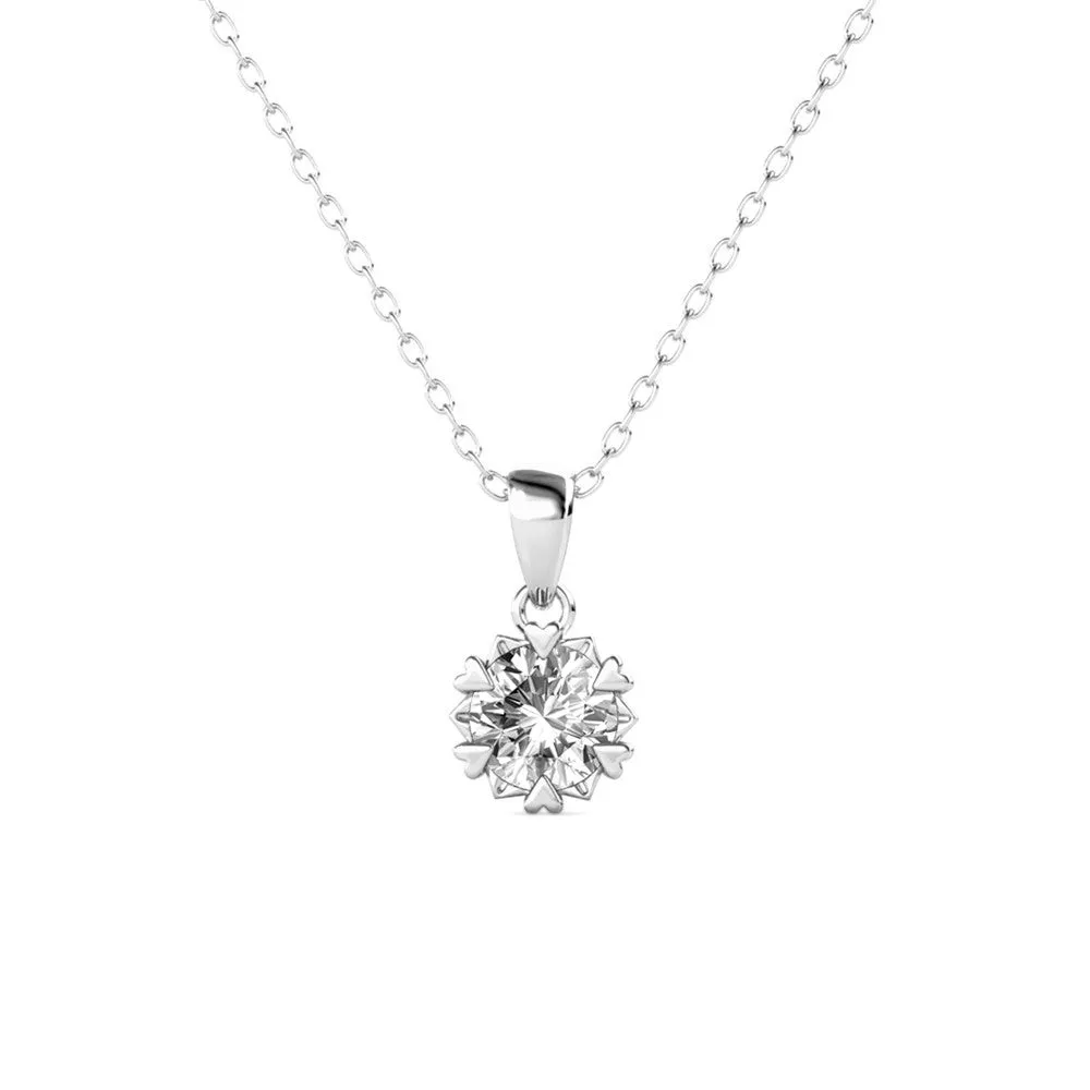 Maggie "Pure" 18k White Gold Flower Pendant Necklace with Solitaire Round Cut Swarovski Crystal