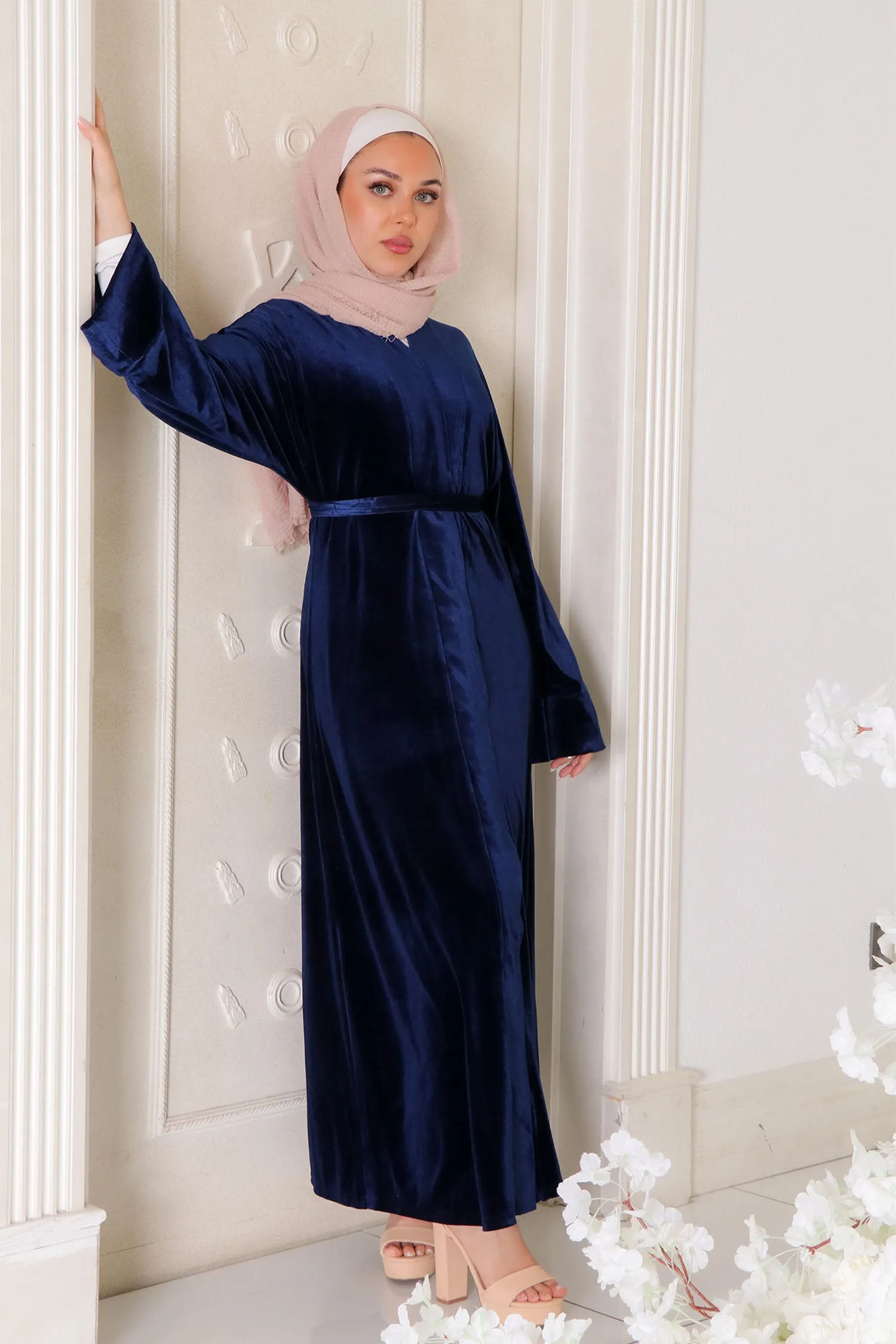 Mariah Velvet Open Abaya- Navy Blue