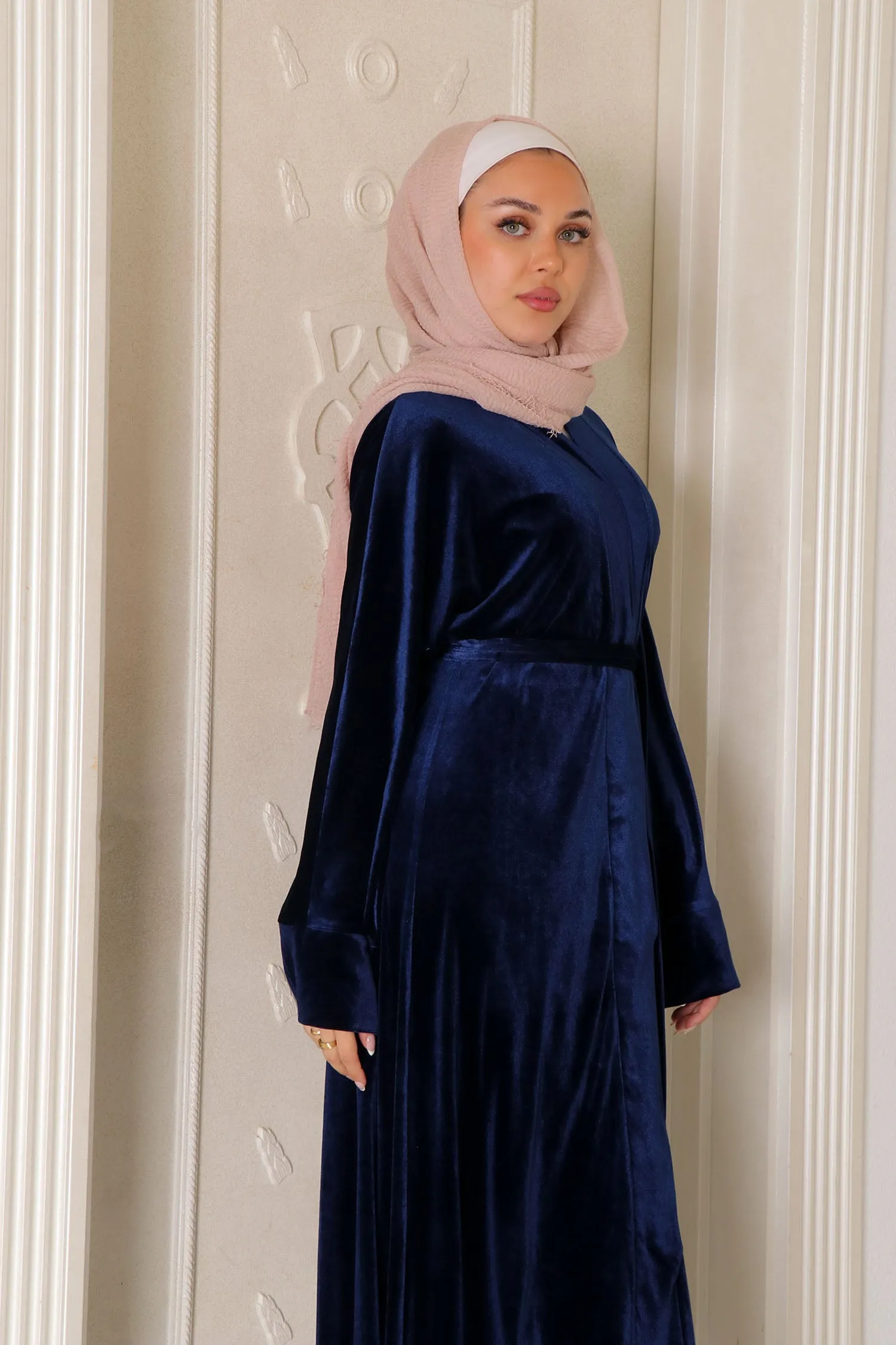 Mariah Velvet Open Abaya- Navy Blue