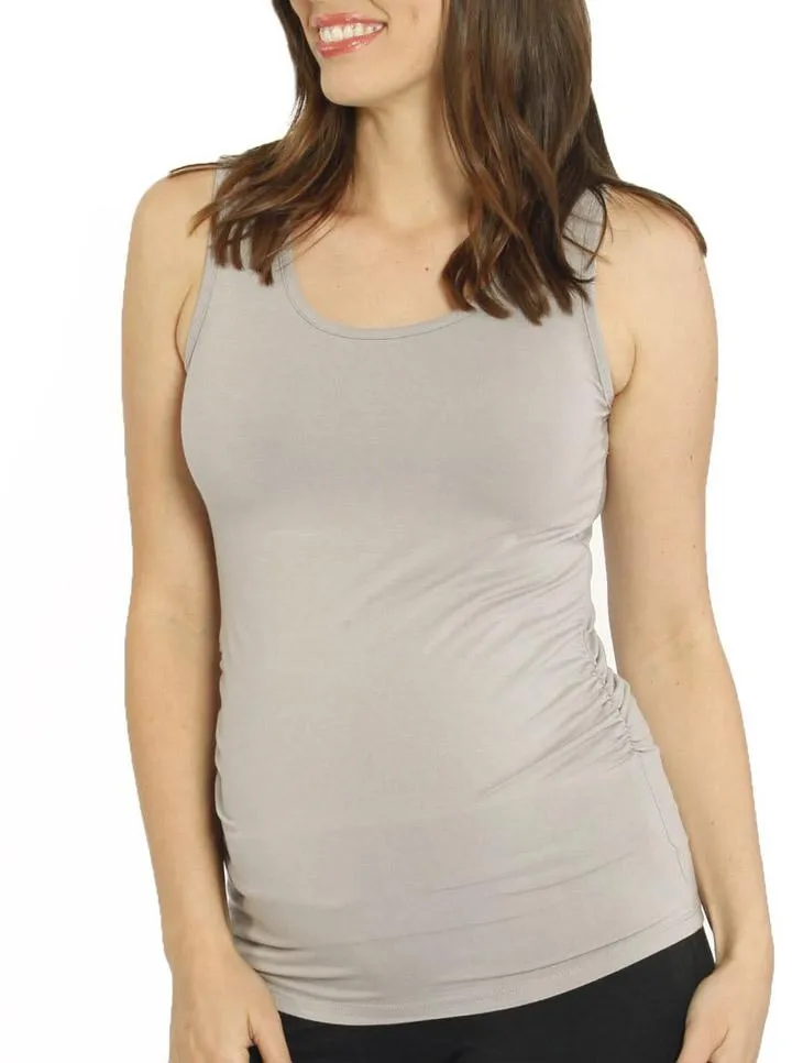 Maternity Bamboo Fitted Tank with Side Ruching - Grey