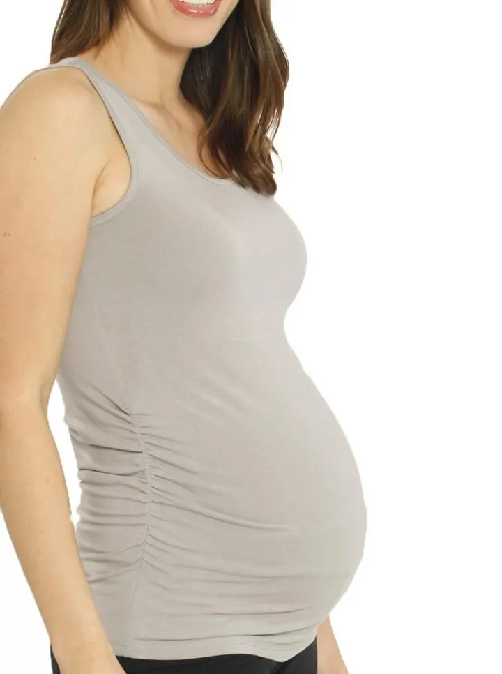 Maternity Bamboo Fitted Tank with Side Ruching - Grey