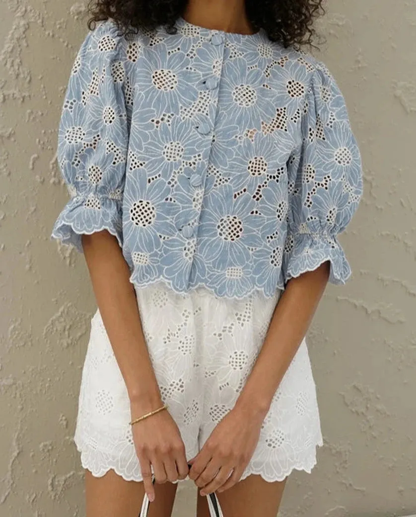 Maya - Elegant embroidered cotton blouse