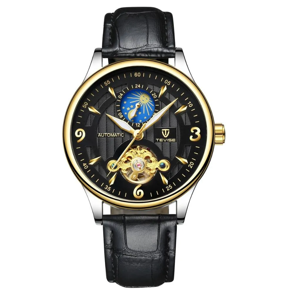 Men's Automatic Leather Mechanical Watch Tourbillon Waterproof Casual Watch | T820b