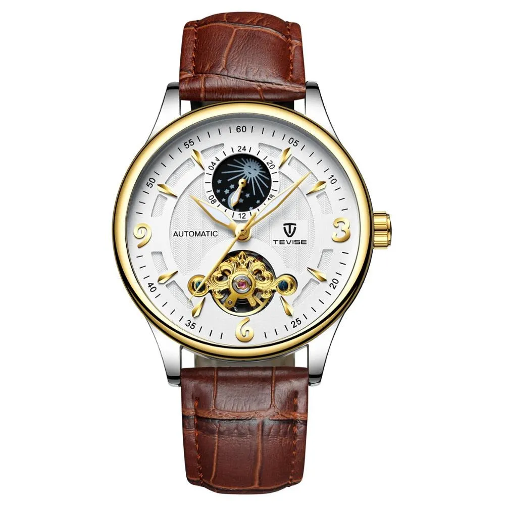 Men's Automatic Leather Mechanical Watch Tourbillon Waterproof Casual Watch | T820b