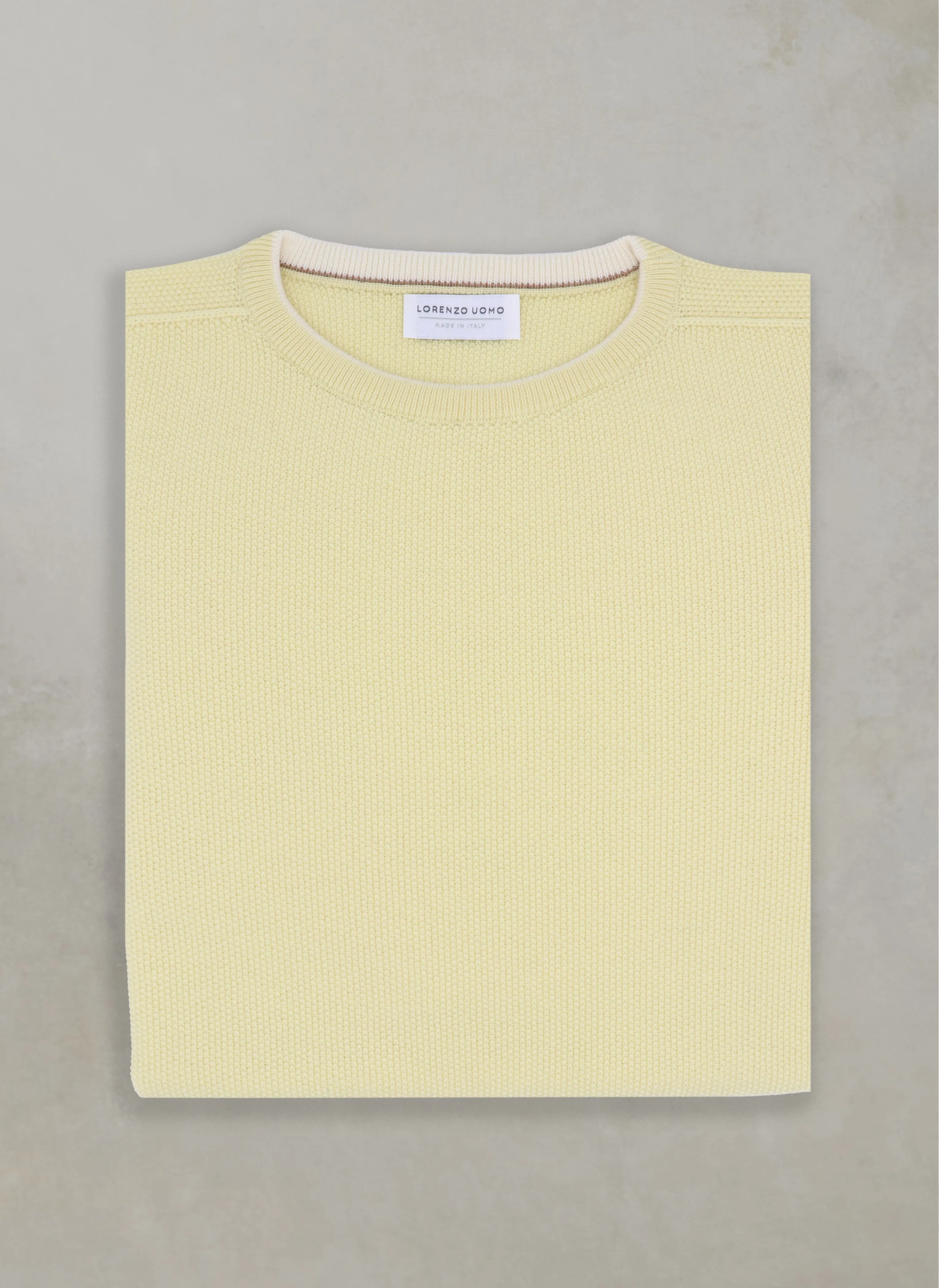 Men's Tollegno Merino Wool Crew Neck Sweater in Yellow