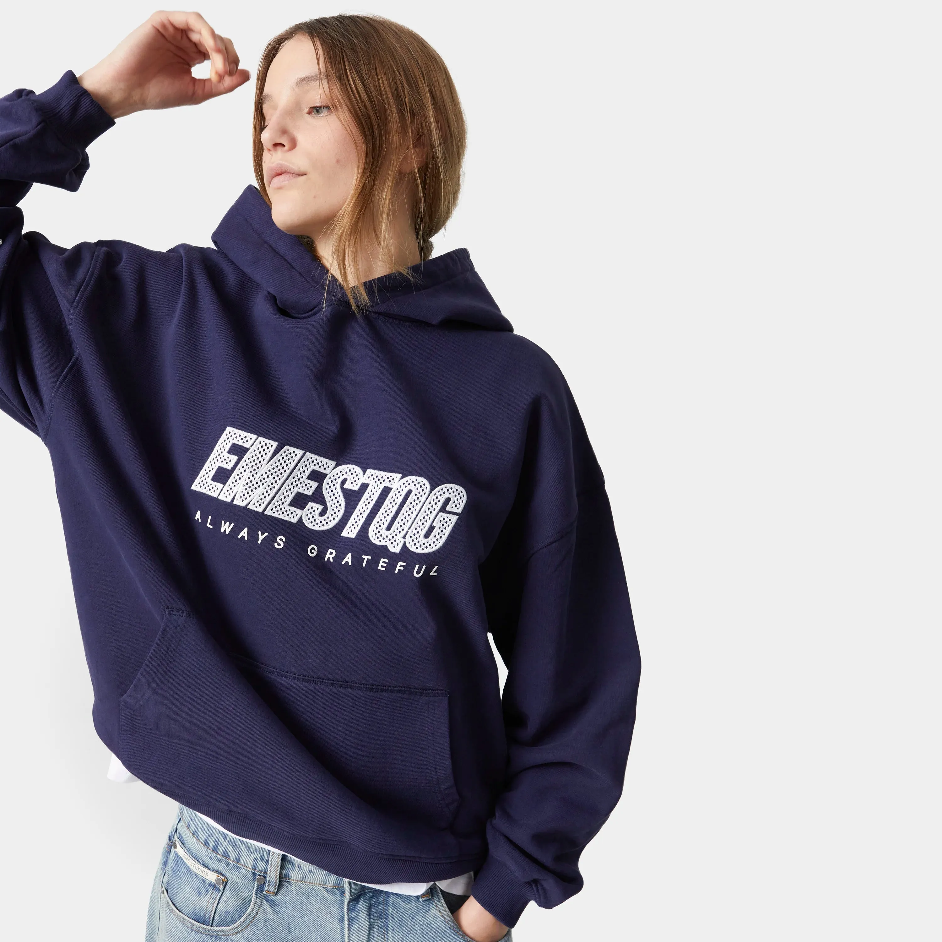 Oversized Mesh Navy Blue Hoodie for Unisex