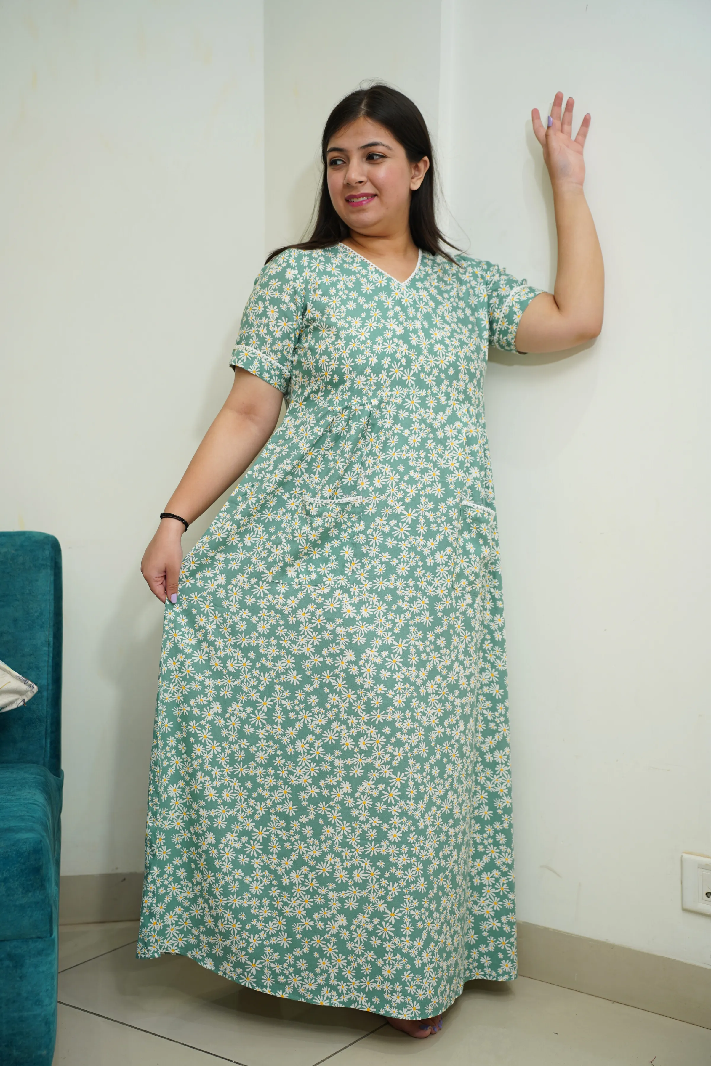 Floral Mint Green Rayon Nightgown