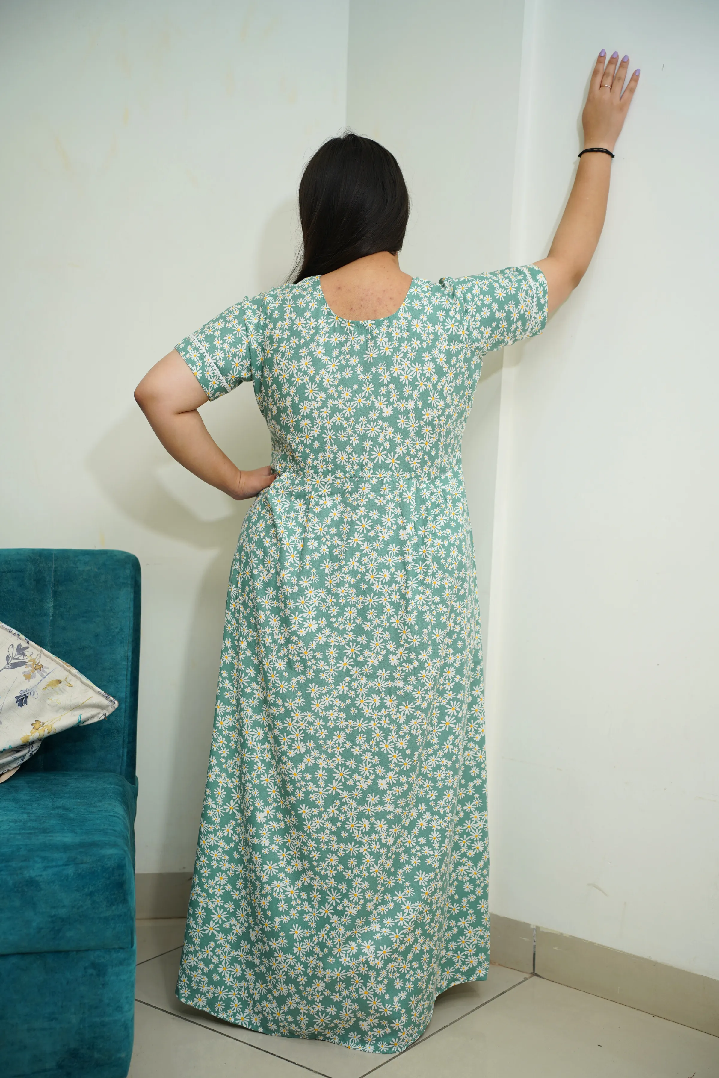 Floral Mint Green Rayon Nightgown