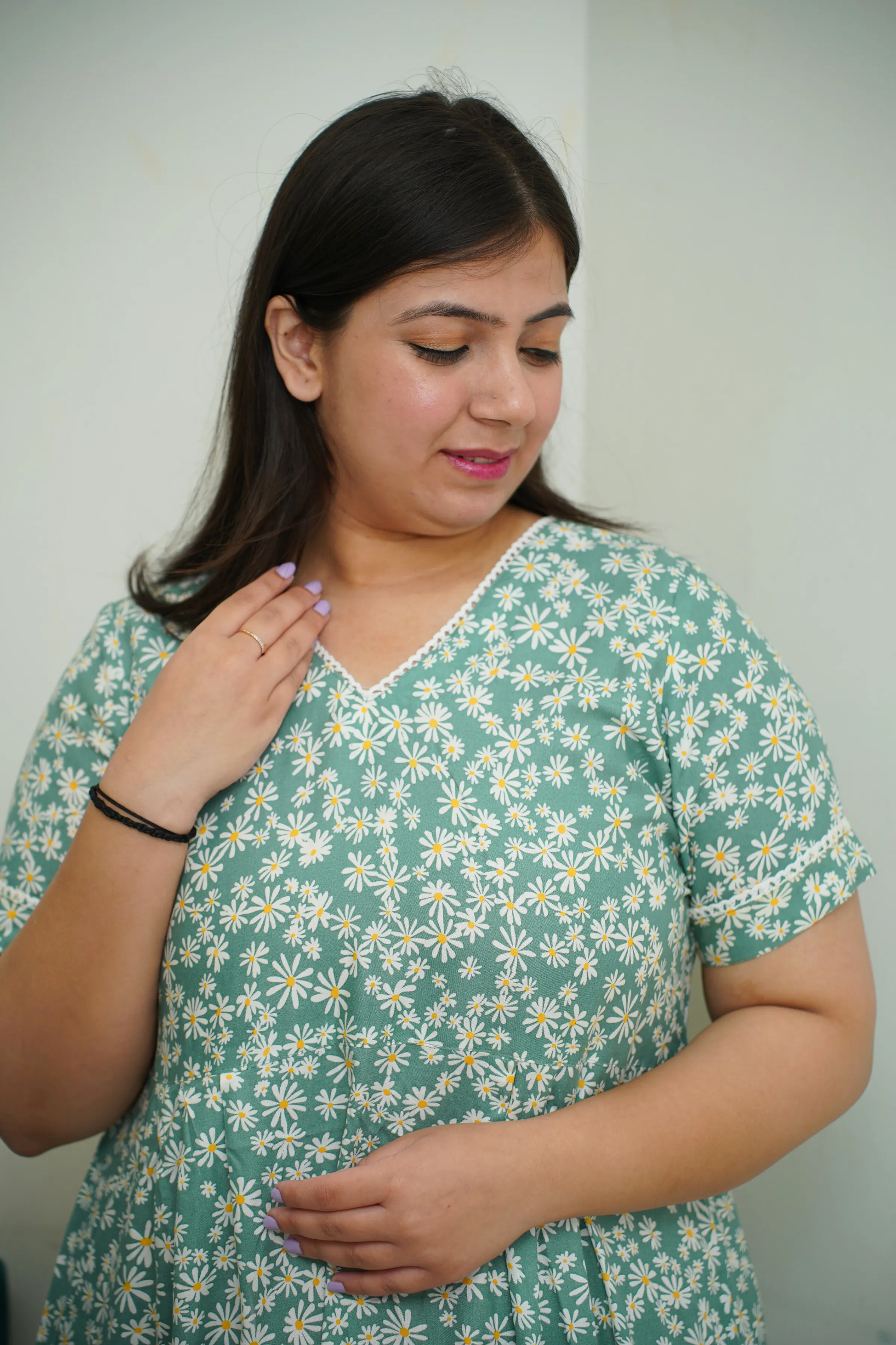 Floral Mint Green Rayon Nightgown