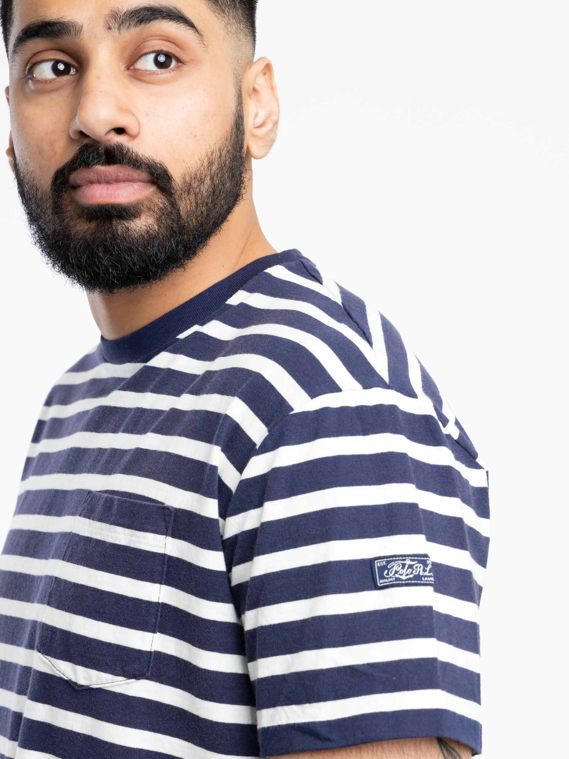 Navy/White Classic-Fit Striped Slub Jersey T-Shirt