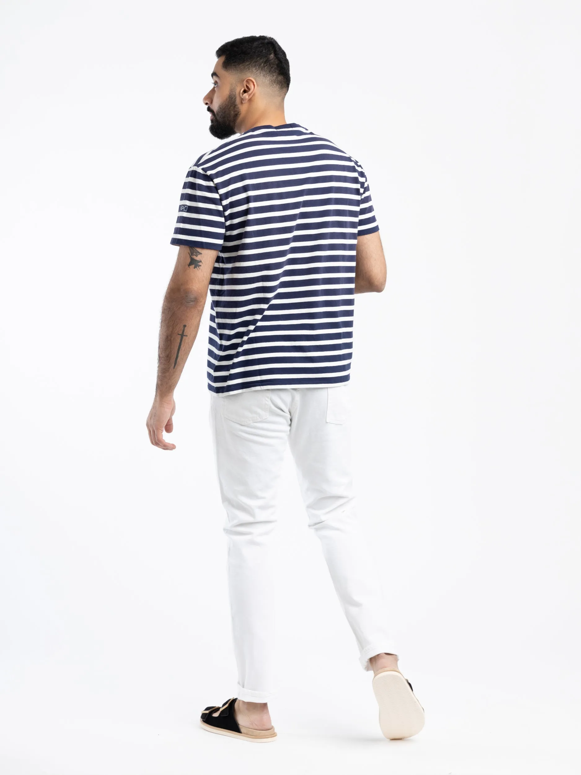 Navy/White Classic-Fit Striped Slub Jersey T-Shirt