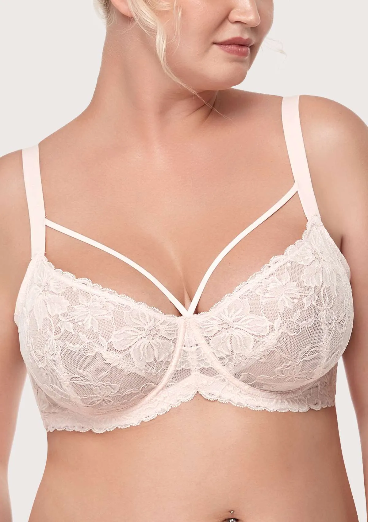 Pretty In Petals Pink Unlined Strappy Lace Bra