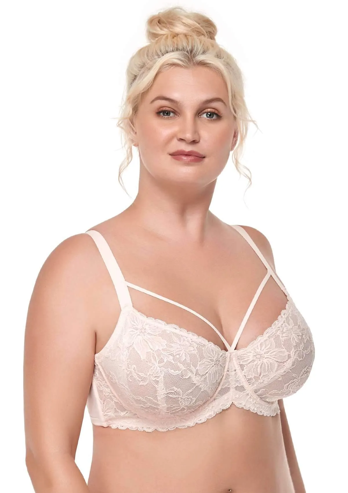 Pretty In Petals Pink Unlined Strappy Lace Bra