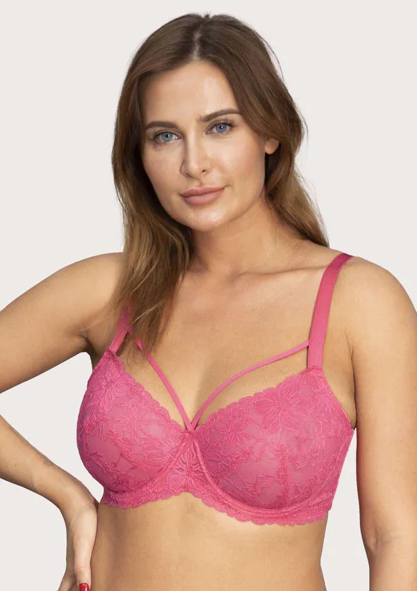 Pretty In Petals Pink Unlined Strappy Lace Bra