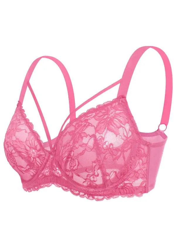 Pretty In Petals Pink Unlined Strappy Lace Bra