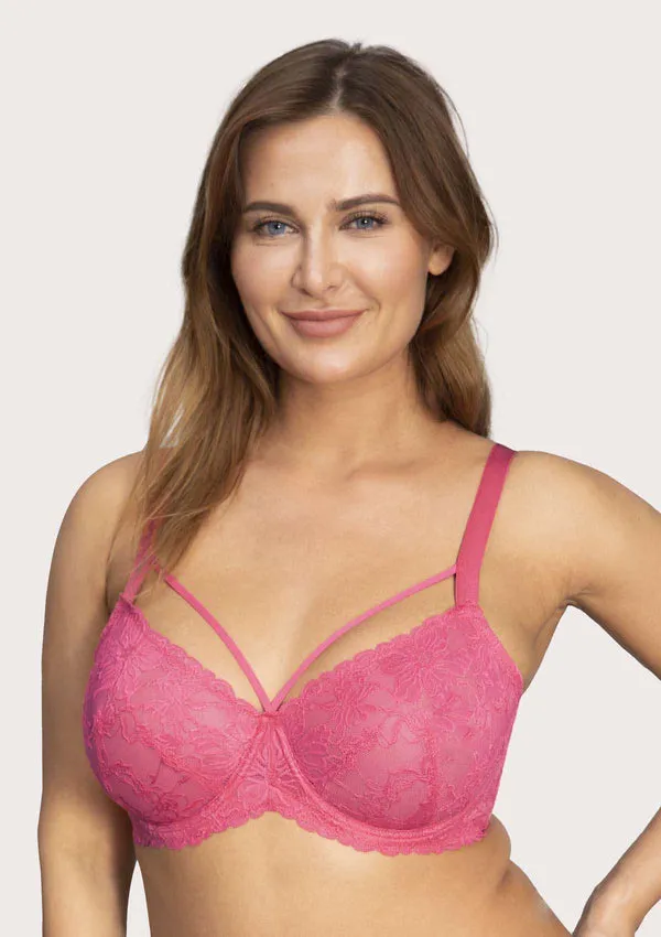 Pretty In Petals Pink Unlined Strappy Lace Bra