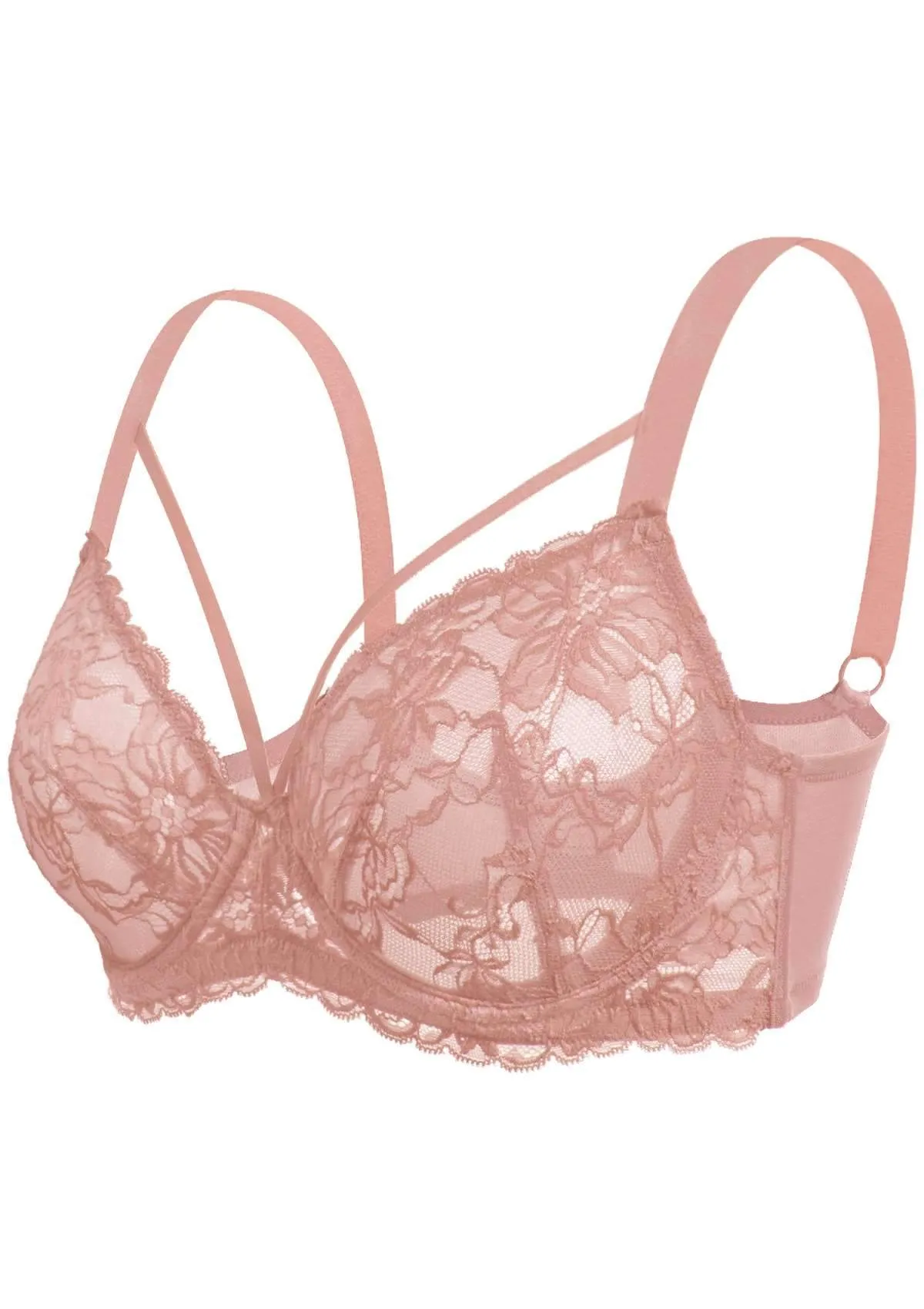 Pretty In Petals Pink Unlined Strappy Lace Bra