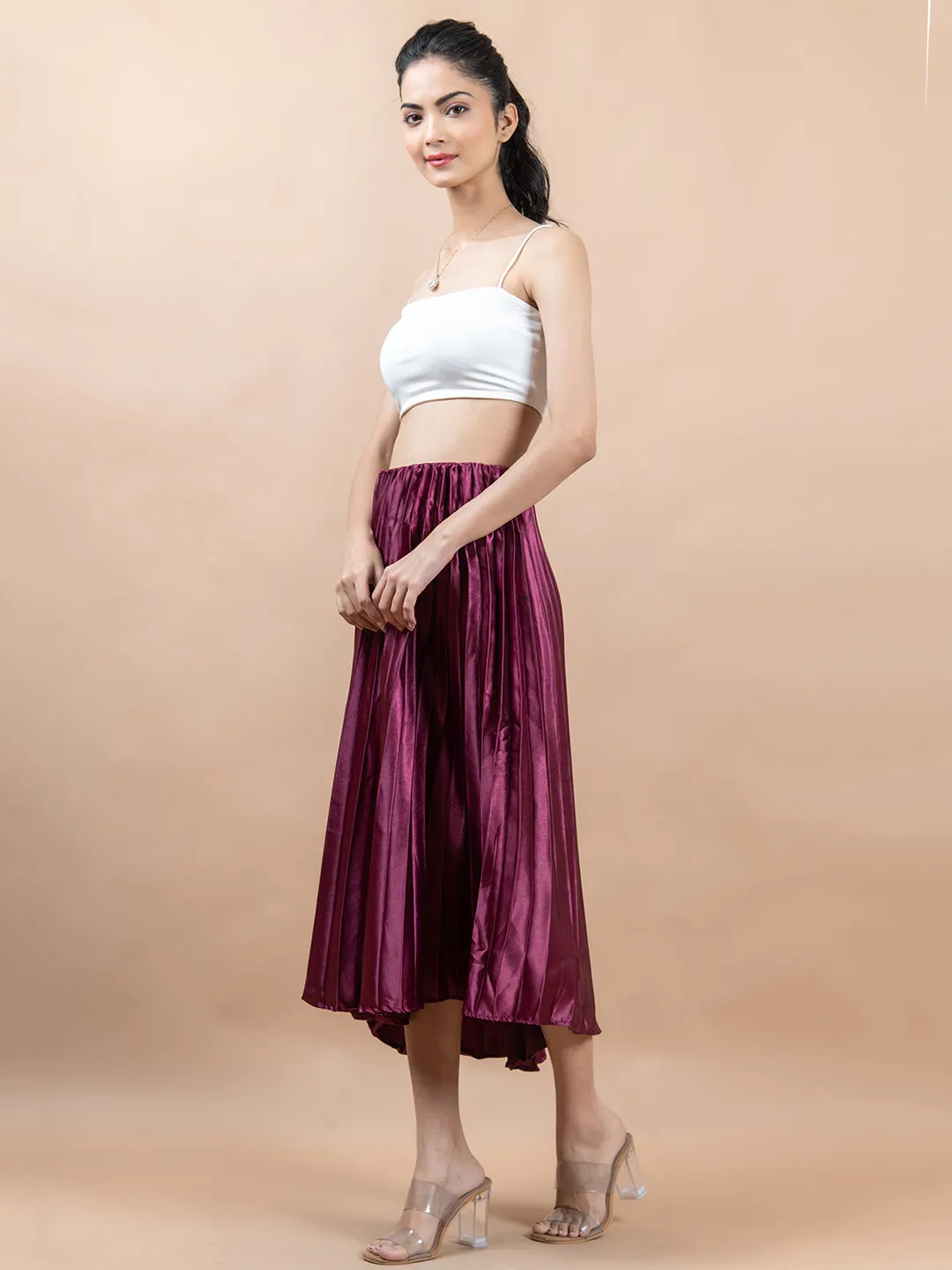 Purple Flared Skirt with Accordion Pleats