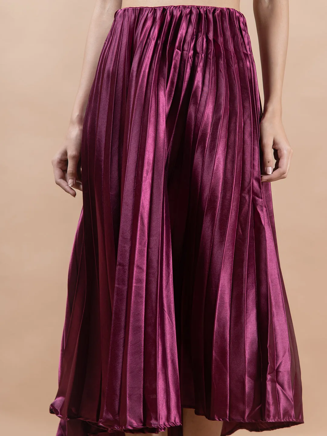 Purple Flared Skirt with Accordion Pleats