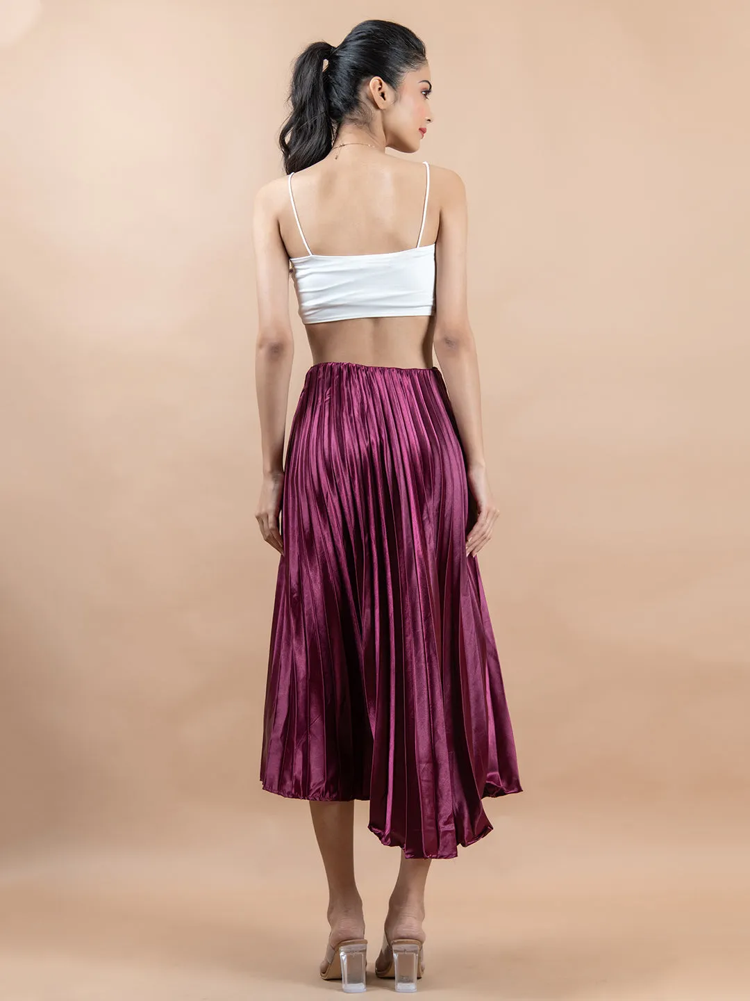 Purple Flared Skirt with Accordion Pleats