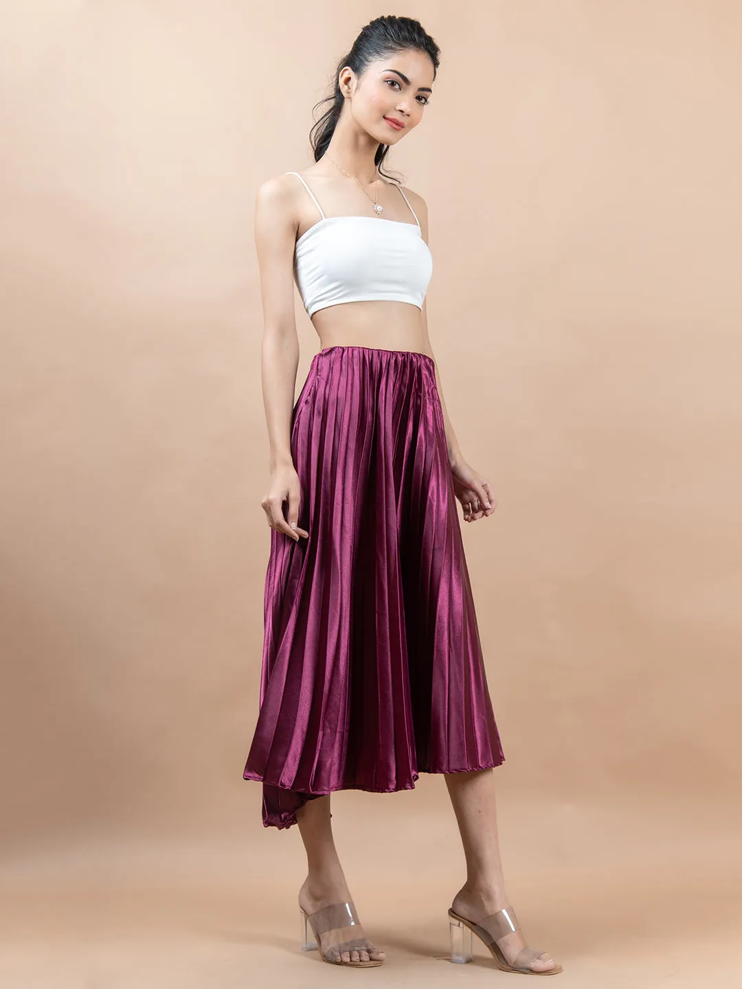 Purple Flared Skirt with Accordion Pleats