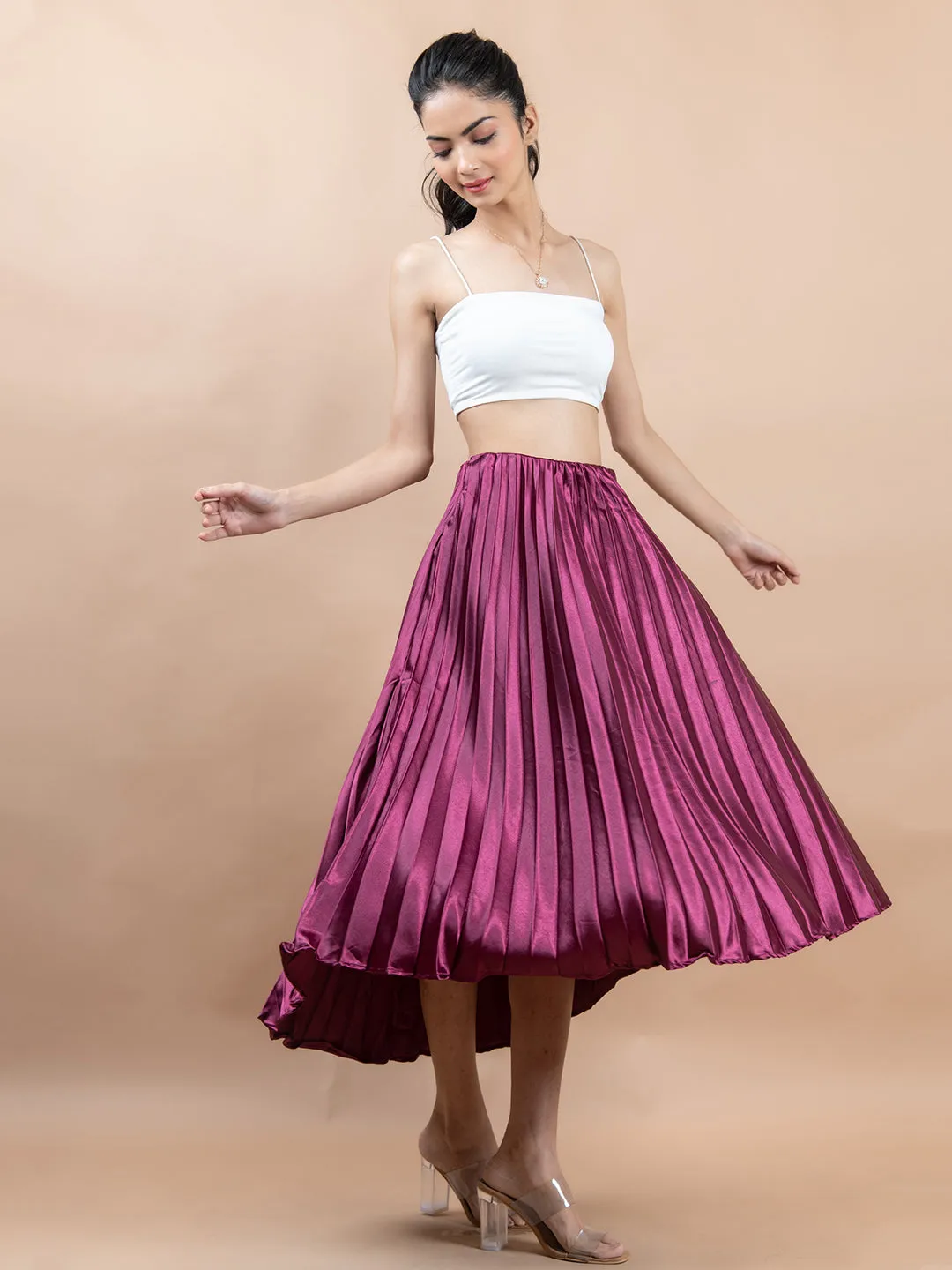 Purple Flared Skirt with Accordion Pleats