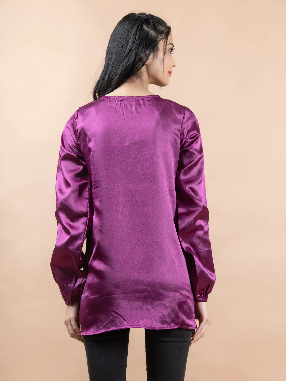 Purple Satin Full Sleeves Top