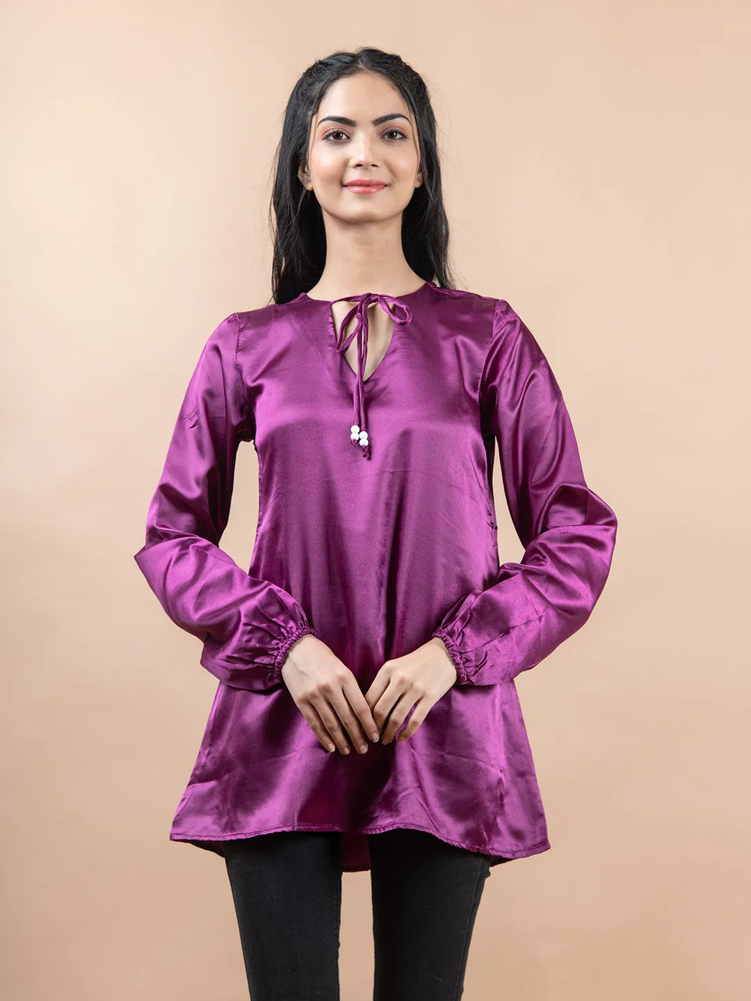 Purple Satin Full Sleeves Top