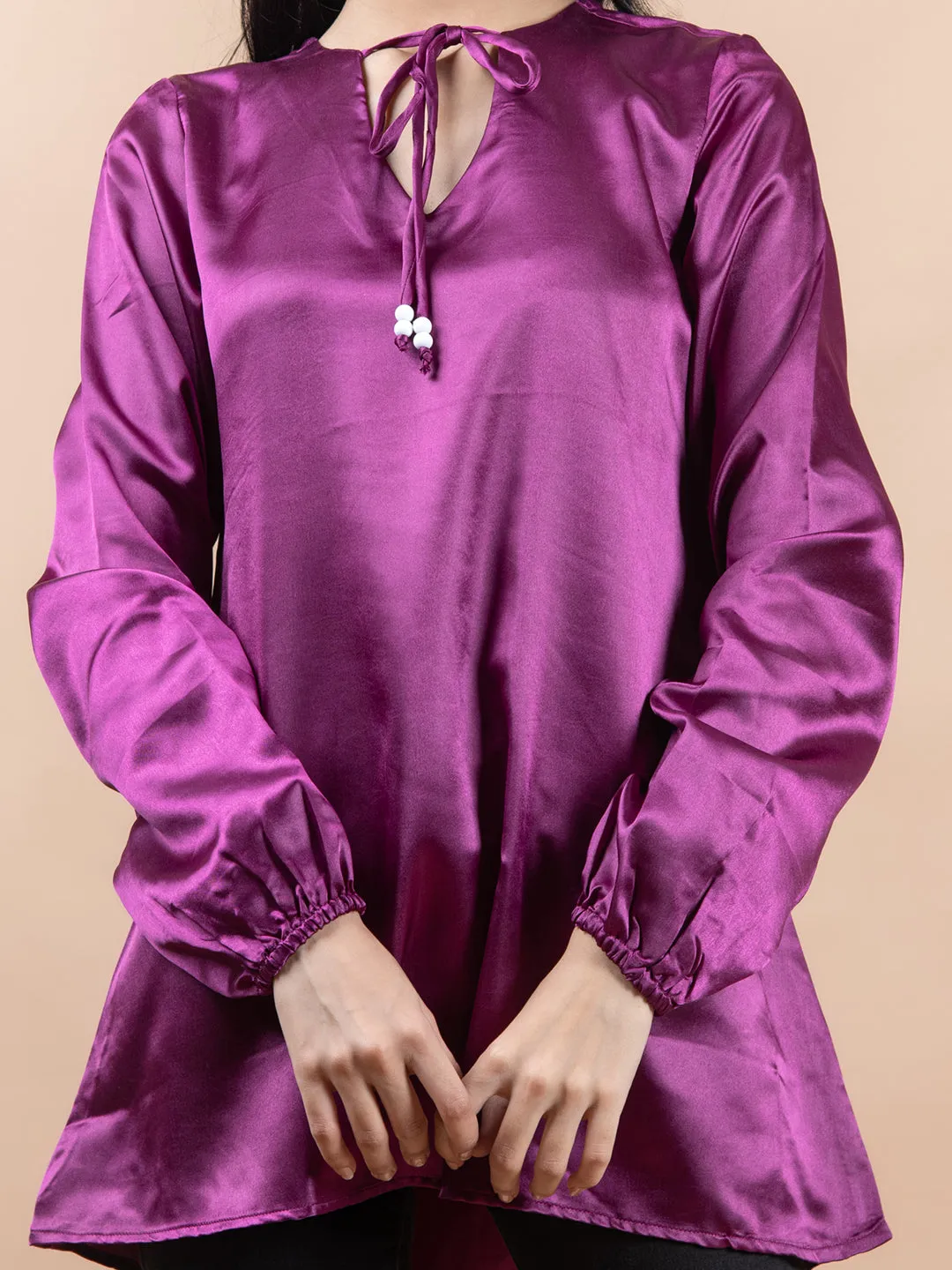 Purple Satin Full Sleeves Top